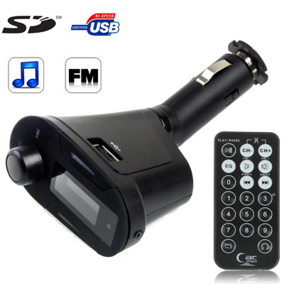 Car MP3 FM Transmitter with Remote Control, Supports USB Flash Disk & SD/ MMC Card